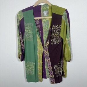 Soft Surroundings One Button Jacket Womens M Boho Casual Art Relaxed Multicolor